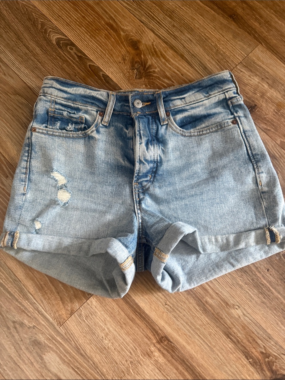 Old Navy Light Blue Rolled Hem Distressed Denim Shorts